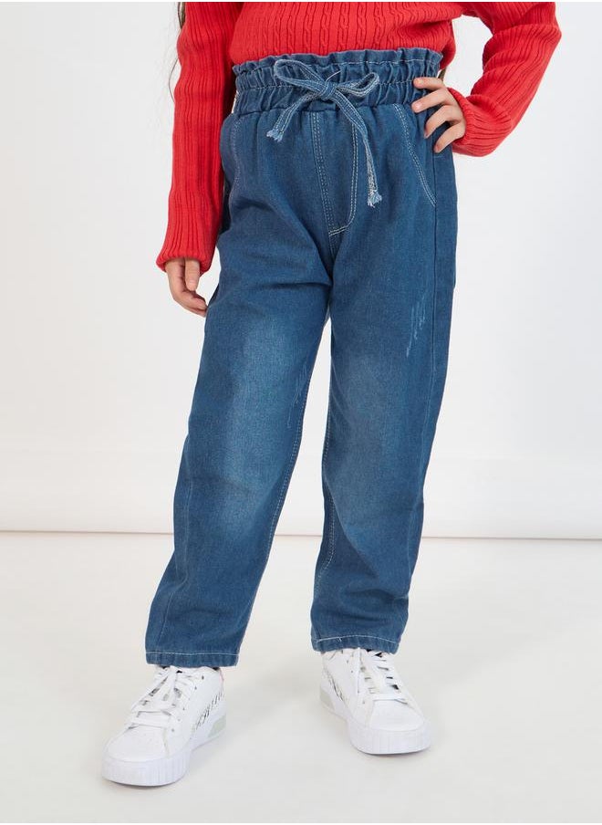 Styli - Wash Tapered High Rise Jeans with Pockets - Image 1