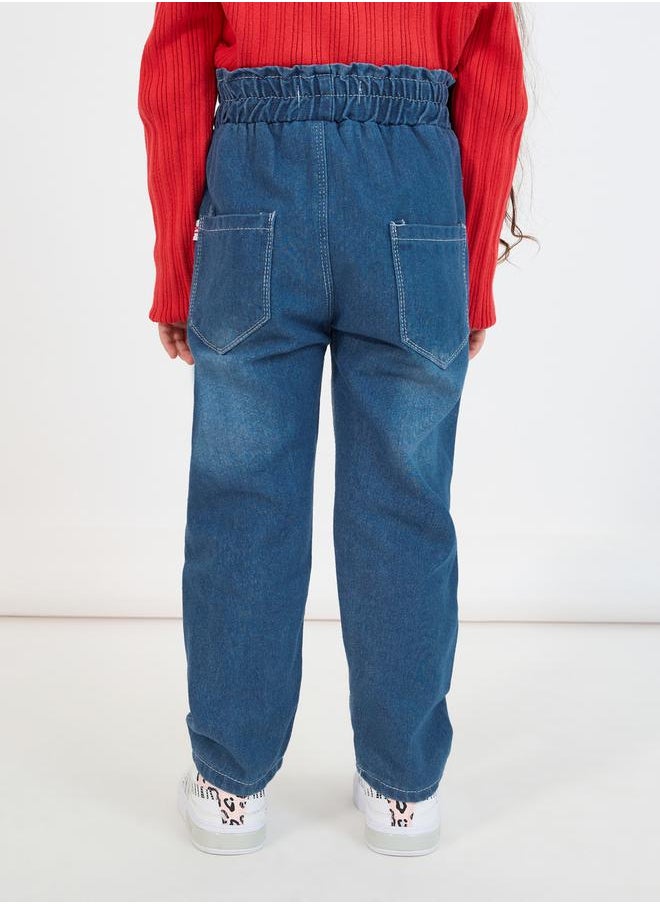 Styli - Wash Tapered High Rise Jeans with Pockets - Image 1
