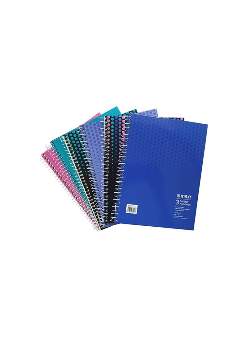 Maxi Maxi Spiral Hard Cover 3 Subject Notebook 9.5"X7" 120 Sheets, Assorted  - Image 1
