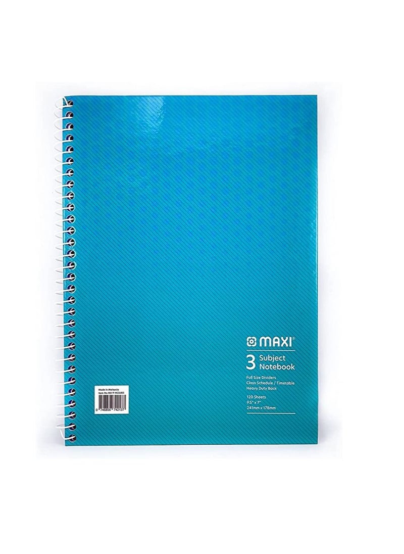 Maxi Maxi Spiral Hard Cover 3 Subject Notebook 9.5"X7" 120 Sheets, Assorted  - Image 2