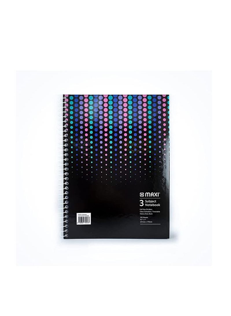 Maxi Maxi Spiral Hard Cover 3 Subject Notebook 9.5"X7" 120 Sheets, Assorted  - Image 4