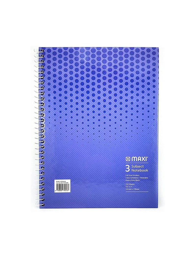 Maxi Maxi Spiral Hard Cover 3 Subject Notebook 9.5"X7" 120 Sheets, Assorted  - Image 5