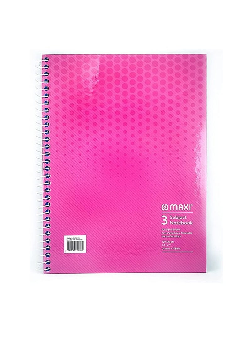 Maxi Maxi Spiral Hard Cover 3 Subject Notebook 9.5"X7" 120 Sheets, Assorted  - Image 3