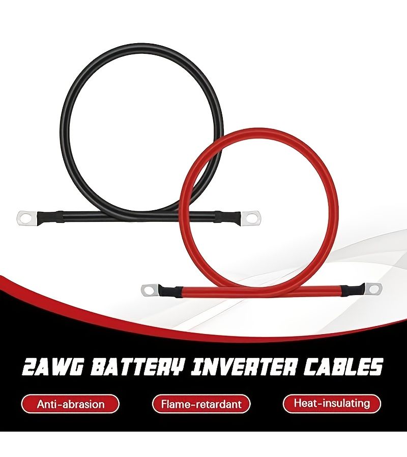 2 Gauge AWG 3FT Two Pack Pure Copper Battery Cable For Inverter Boat Truck - Image 2