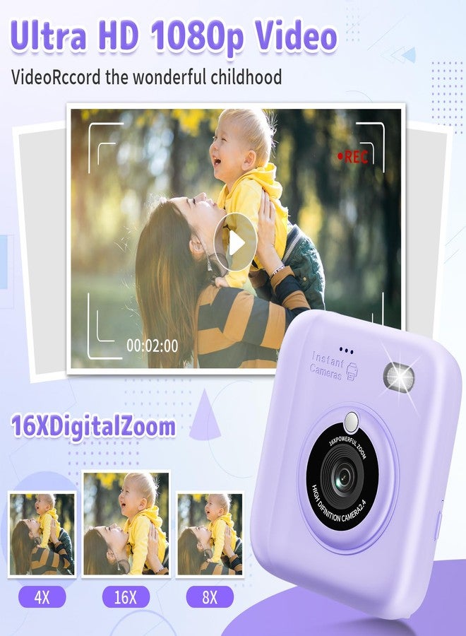 Yusuuo Instant Print Camera for Kids, Christmas Birthday Gifts for Girls Boys, 1080P Instant Digital Print Cameras for Toddler,Portable Toy for 4 5 6 7 8 9 10 Year Old Girl with 32GB SD Card，Purple - Image 4