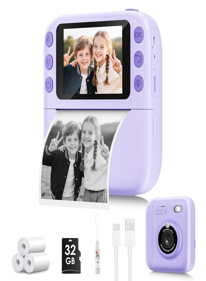 Yusuuo Instant Print Camera for Kids, Christmas Birthday Gifts for Girls Boys, 1080P Instant Digital Print Cameras for Toddler,Portable Toy for 4 5 6 7 8 9 10 Year Old Girl with 32GB SD Card，Purple - Image 1
