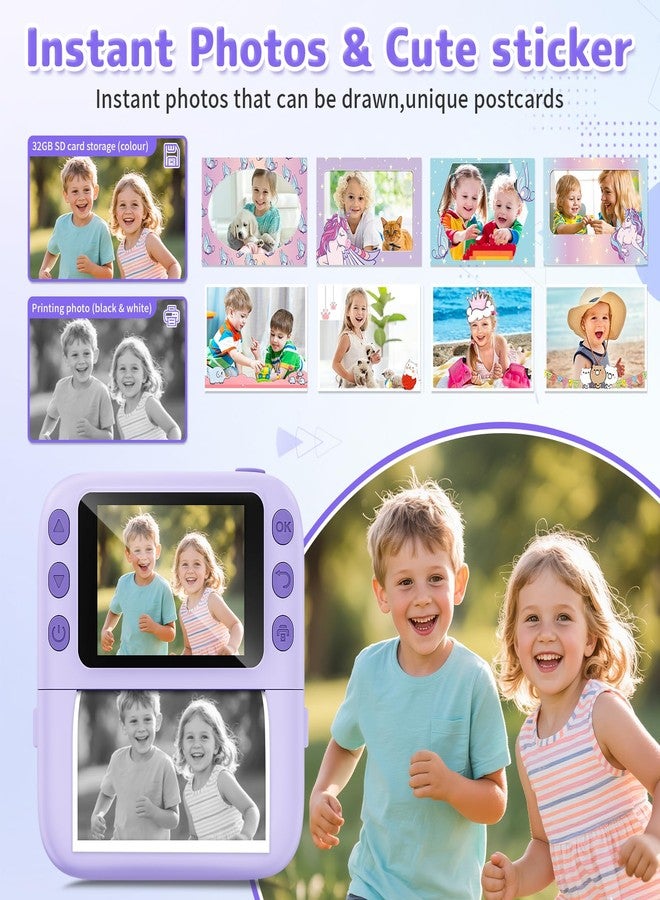 Yusuuo Instant Print Camera for Kids, Christmas Birthday Gifts for Girls Boys, 1080P Instant Digital Print Cameras for Toddler,Portable Toy for 4 5 6 7 8 9 10 Year Old Girl with 32GB SD Card，Purple - Image 3