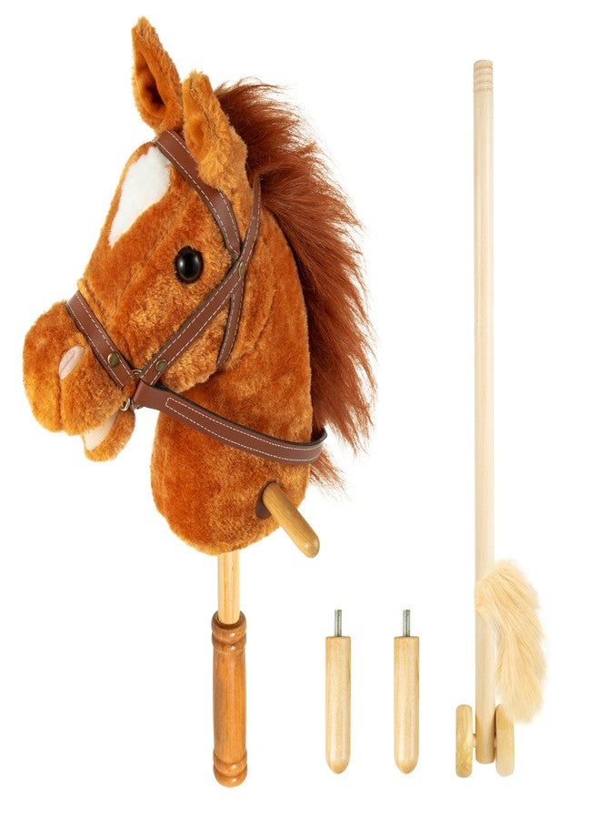 Morytale Stick Hobby Horse Riding Toy, Plush Stick Horse for Toddlers Ages 3+, Horses Ride on Toy Fun Pretend Play with Wooden Wheels and Real Pony Clip-Clop Sounds 39 Inches-Light Brown - Image 1