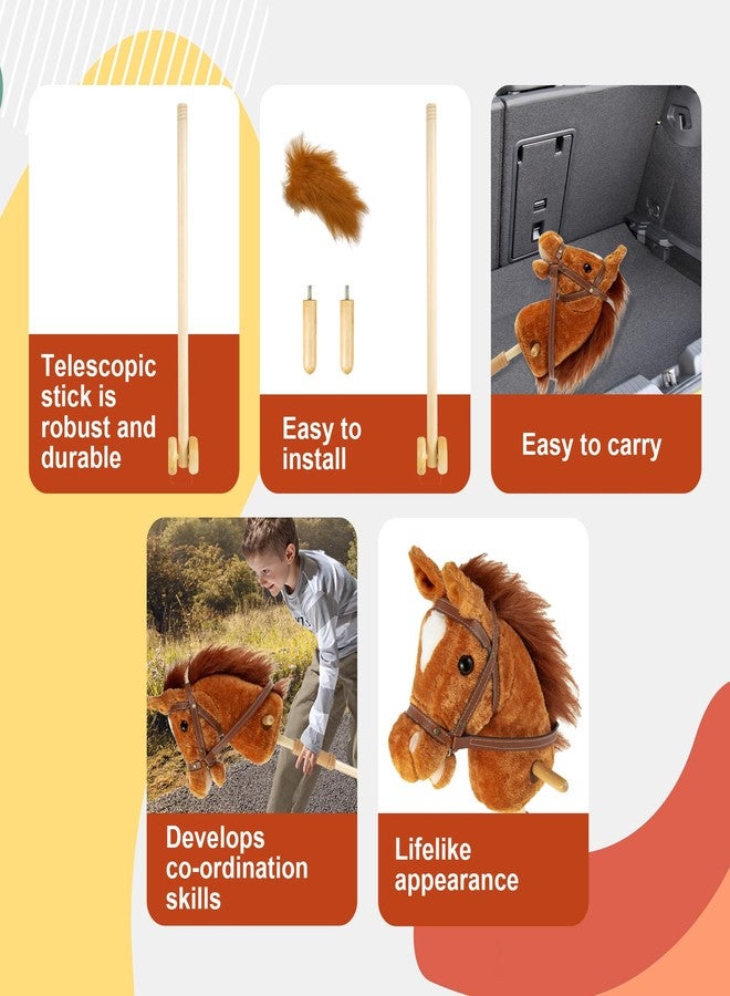 Morytale Stick Hobby Horse Riding Toy, Plush Stick Horse for Toddlers Ages 3+, Horses Ride on Toy Fun Pretend Play with Wooden Wheels and Real Pony Clip-Clop Sounds 39 Inches-Light Brown - Image 4
