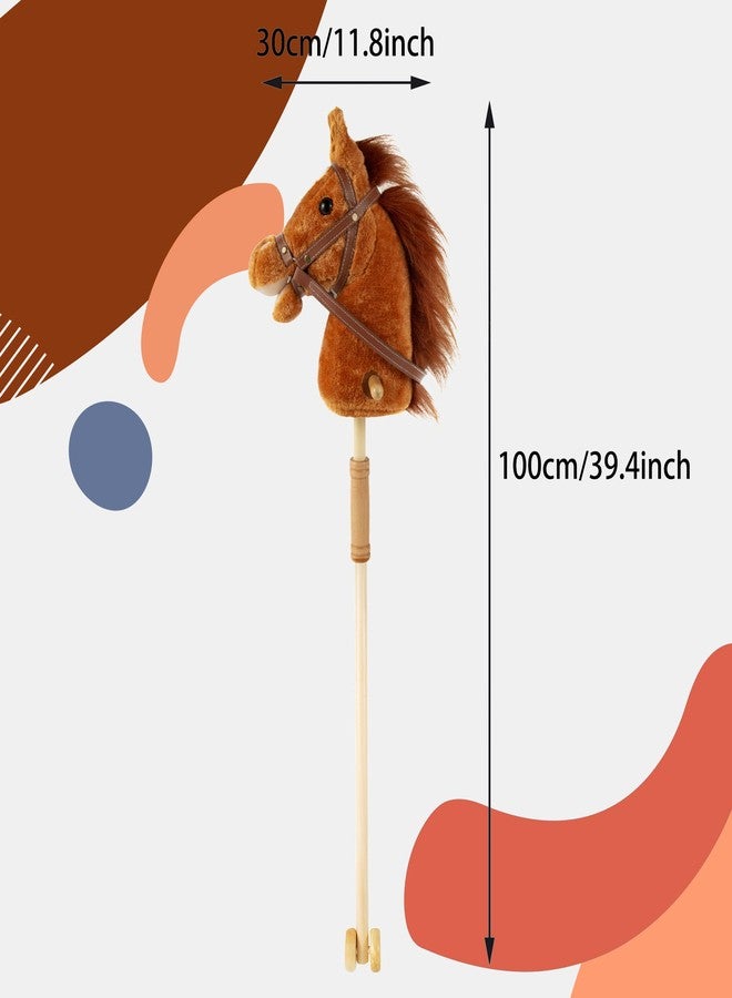 Morytale Stick Hobby Horse Riding Toy, Plush Stick Horse for Toddlers Ages 3+, Horses Ride on Toy Fun Pretend Play with Wooden Wheels and Real Pony Clip-Clop Sounds 39 Inches-Light Brown - Image 2