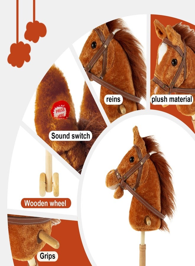 Morytale Stick Hobby Horse Riding Toy, Plush Stick Horse for Toddlers Ages 3+, Horses Ride on Toy Fun Pretend Play with Wooden Wheels and Real Pony Clip-Clop Sounds 39 Inches-Light Brown - Image 5