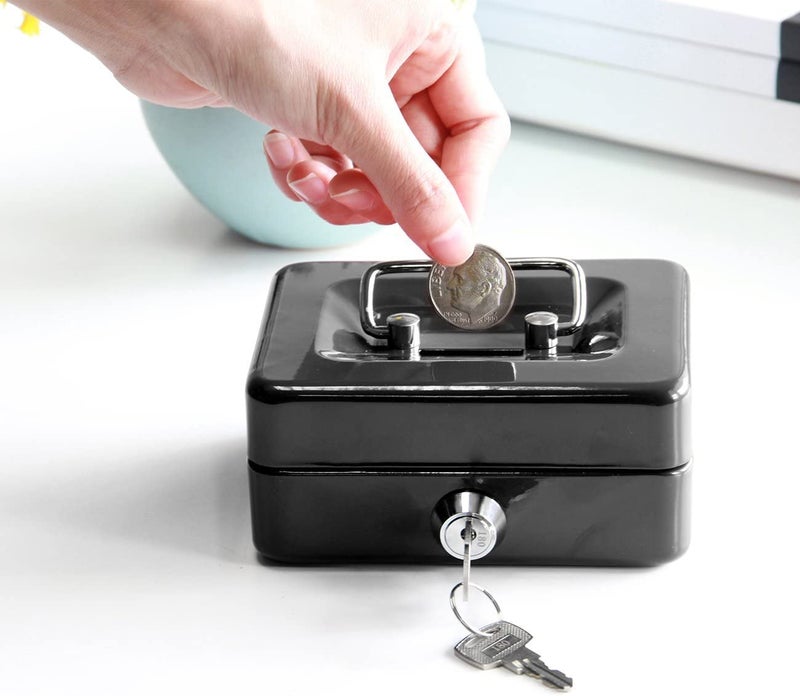 Ostin Small Cash Box with Coin Slot Pocket Money Box with Lock and Key Money Tray Perfect Secure Storage for Loose Change Black - Image 2