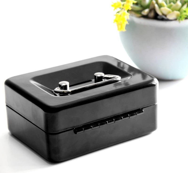 Ostin Small Cash Box with Coin Slot Pocket Money Box with Lock and Key Money Tray Perfect Secure Storage for Loose Change Black - Image 1
