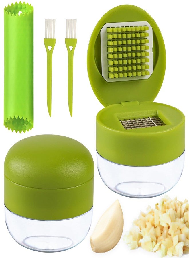 Nokiils 2 Pcs Garlic Press Stainless Steel, Garlic Mincer Crusher with Peeler and Cleaning Brush, Garlic Chopper Mini Kitchen Tool - Image 1