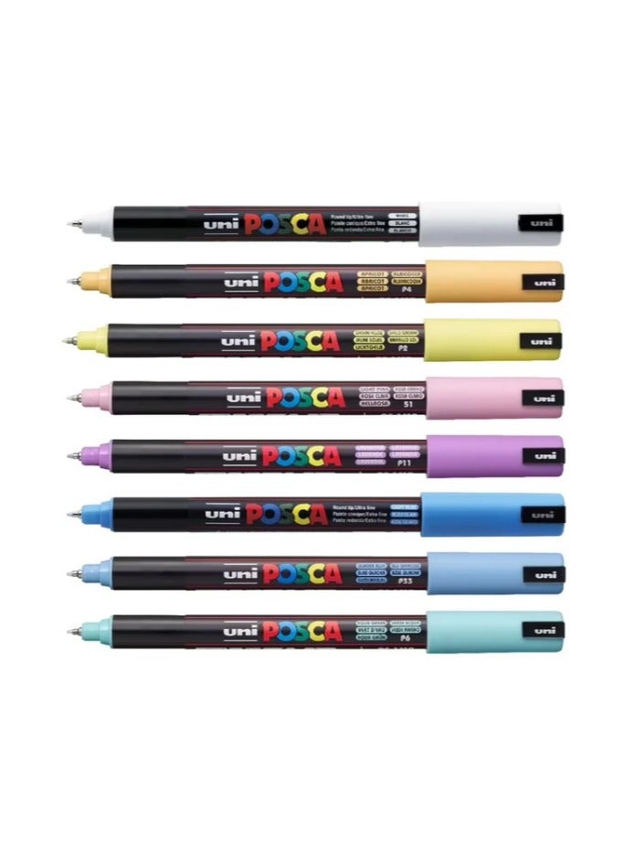 POSCA Acrylic Paint Pens Soft Colors Set 8PCS Ultra fine size 0.7mm 8 Soft Colors - Image 2
