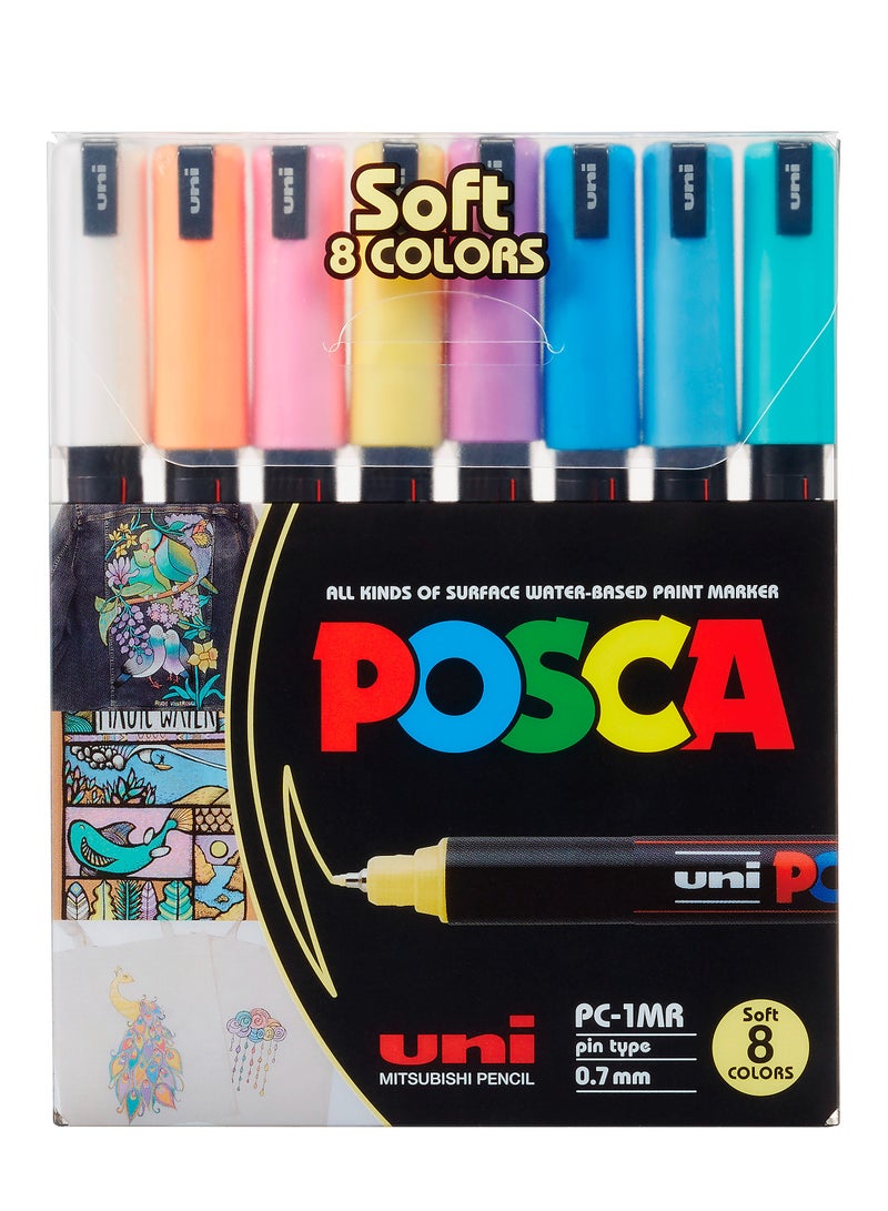 POSCA Acrylic Paint Pens Soft Colors Set 8PCS Ultra fine size 0.7mm 8 Soft Colors - Image 1