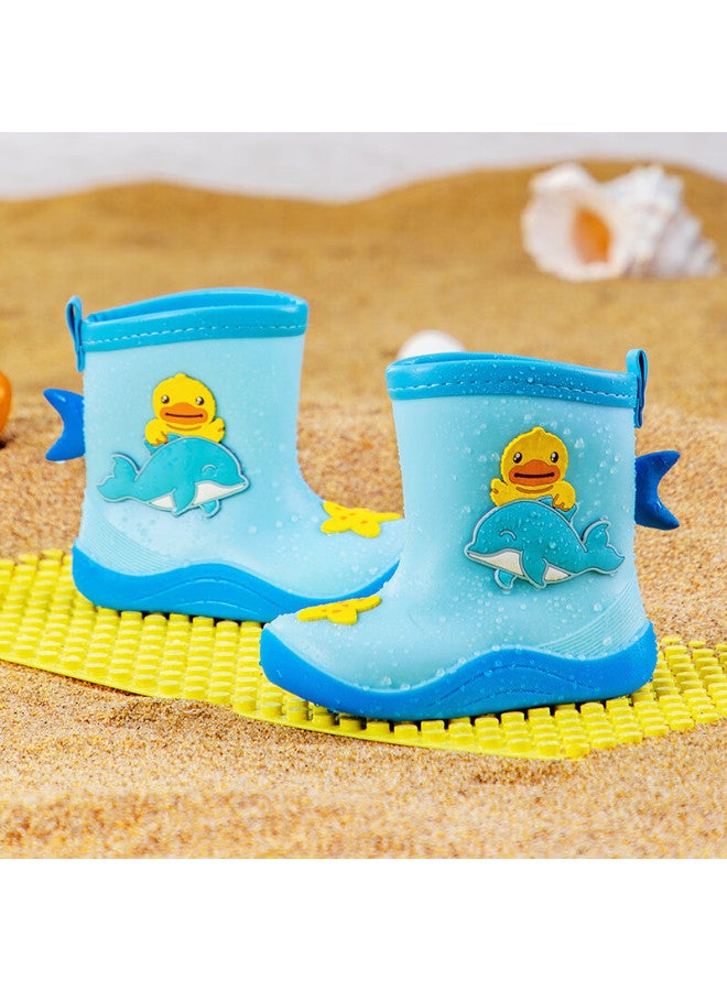 B.duck Children's Rain Boots, Cute Cartoon Design For Boys And Girls, Mid-calf Waterproof Rain Boots, Summer Style, Model 5914, Blue, Size 26 - Image 1