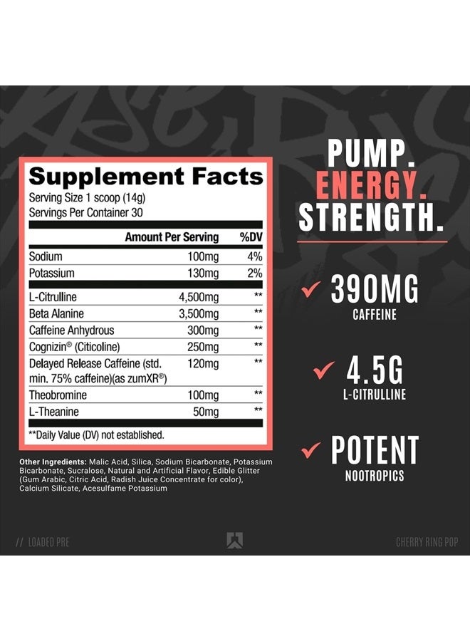 RYSE Up Supplements Loaded Pre Workout Powder Supplement for Men & Women | Pumps, Energy, Focus | Beta Alanine + Citrulline | 390mg Caffeine | 30 Servings (Cherry Ring Pop) - Image 2