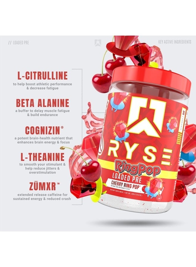 RYSE Up Supplements Loaded Pre Workout Powder Supplement for Men & Women | Pumps, Energy, Focus | Beta Alanine + Citrulline | 390mg Caffeine | 30 Servings (Cherry Ring Pop) - Image 3