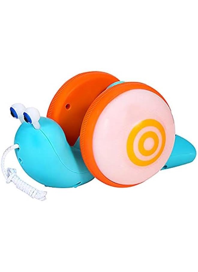 Pull String Crawling Snail, Funny Wriggly Snail Toddlers Walking-Learning Toy Pull and Push Baby Toy with Music and Lights Effect (Blue-Orange)