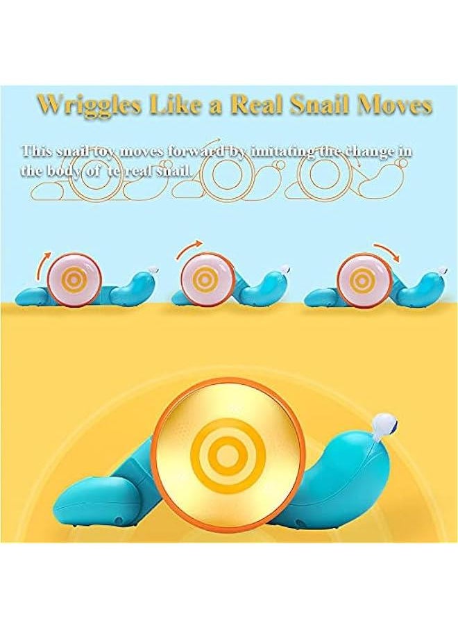 Pull String Crawling Snail, Funny Wriggly Snail Toddlers Walking-Learning Toy Pull and Push Baby Toy with Music and Lights Effect (Blue-Orange)