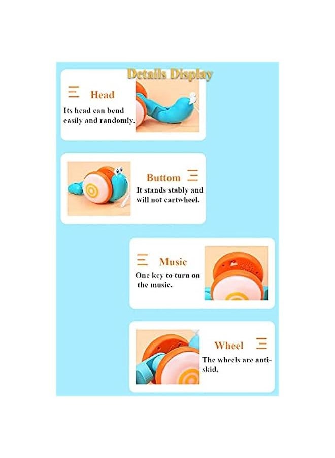 Pull String Crawling Snail, Funny Wriggly Snail Toddlers Walking-Learning Toy Pull and Push Baby Toy with Music and Lights Effect (Blue-Orange)