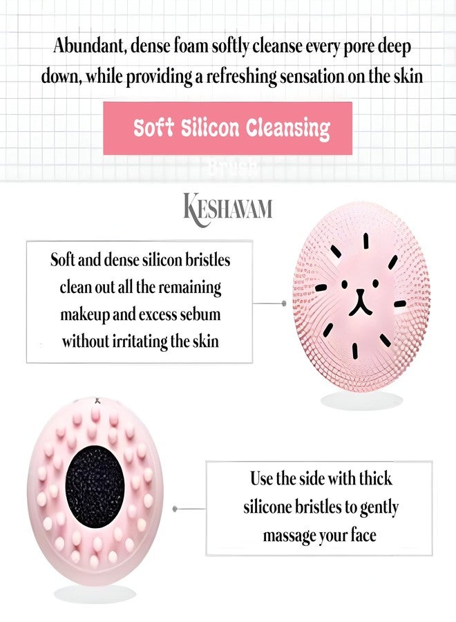 KESHAVAM Silicone Face Scrubber for Women & Men - 2-in-1 Facial Cleansing Brush with Soft Bristles & Sponge Core for Deep Pore Cleaning, Gentle Exfoliation & Massage - Cute Design, Reusable (Multicolor pack of 1) - Image 3