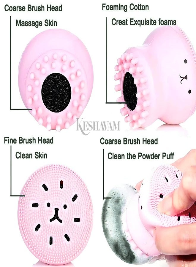 KESHAVAM Silicone Face Scrubber for Women & Men - 2-in-1 Facial Cleansing Brush with Soft Bristles & Sponge Core for Deep Pore Cleaning, Gentle Exfoliation & Massage - Cute Design, Reusable (Multicolor pack of 1) - Image 4