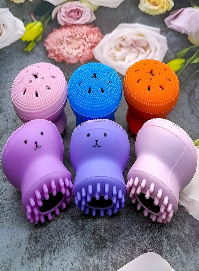 KESHAVAM Silicone Face Scrubber for Women & Men - 2-in-1 Facial Cleansing Brush with Soft Bristles & Sponge Core for Deep Pore Cleaning, Gentle Exfoliation & Massage - Cute Design, Reusable (Multicolor pack of 1) - Image 1