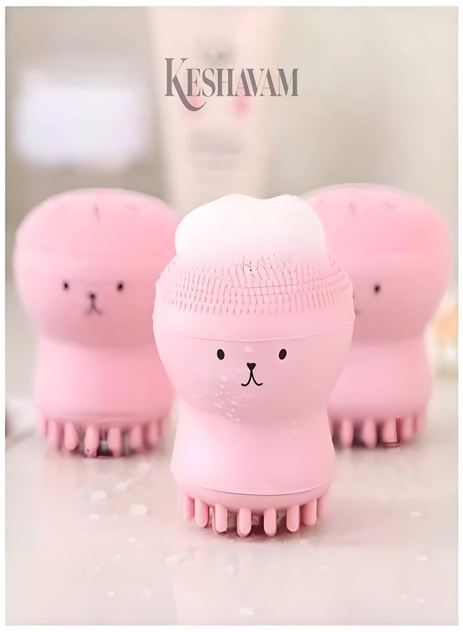 KESHAVAM Silicone Face Scrubber for Women & Men - 2-in-1 Facial Cleansing Brush with Soft Bristles & Sponge Core for Deep Pore Cleaning, Gentle Exfoliation & Massage - Cute Design, Reusable (Multicolor pack of 1) - Image 5