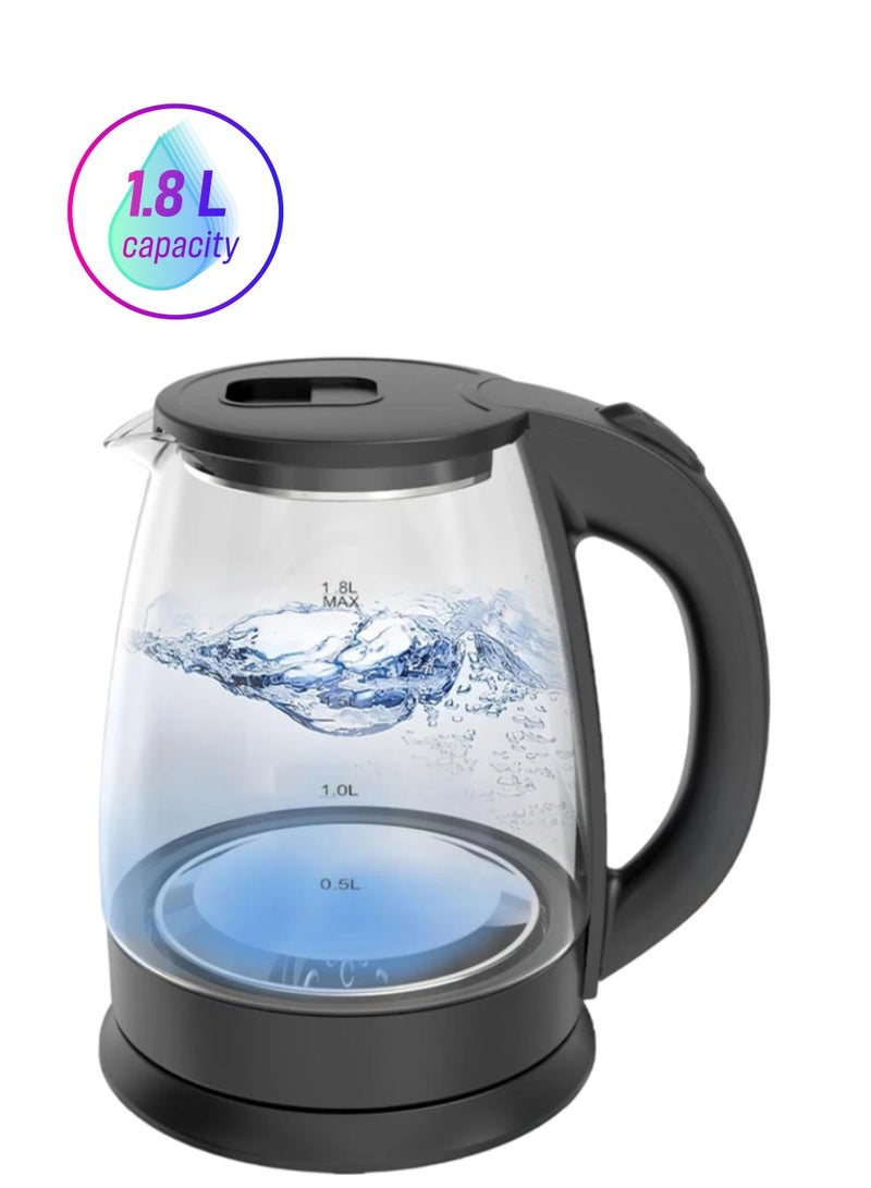 Denx Electric Glass Kettle with 1.8L Capacity and 1500W Power, Fast Boiling - Image 1