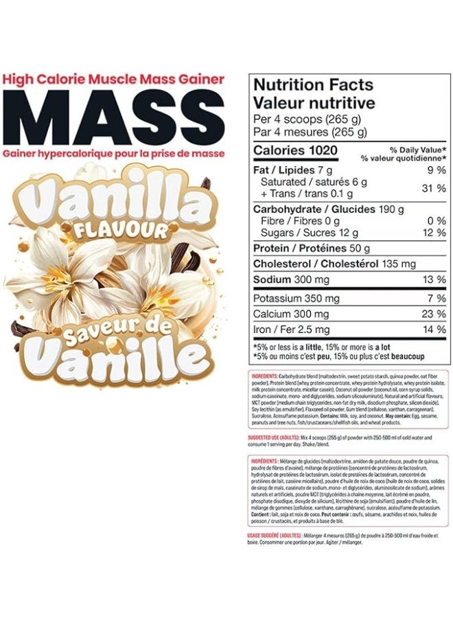 Basic Supplements Mass Gainer Powder | High Calorie Mass Gainer, Supports Weight Gain | 50G Protein, 1030 Calories, 190G Carbs | Complete Amino Acid Profile, Lower Sugar, Gluten Free | 6Lb (Vanilla)