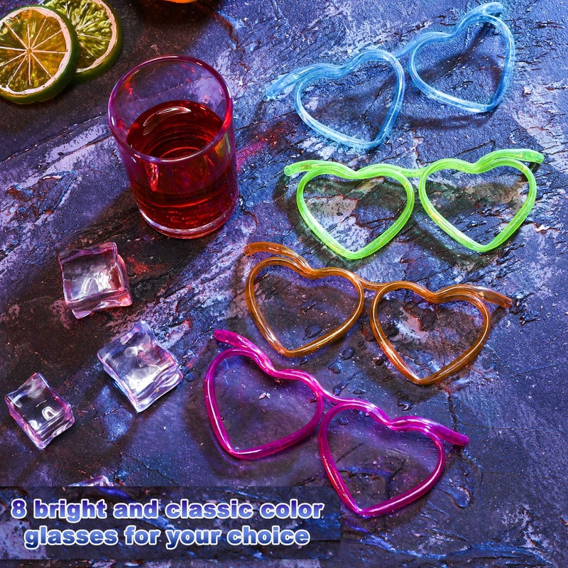 Skylety 8 Pcs Drinking Straw Eyeglasses Plastic Silly Straw Eyeglasses DIY Drinking Straw Glasses in Cute Heart Fun Loop Straws Crazy Eyeglasses for Adults Kids Annual Meeting Parties Birthday (4 Colors) - Image 5