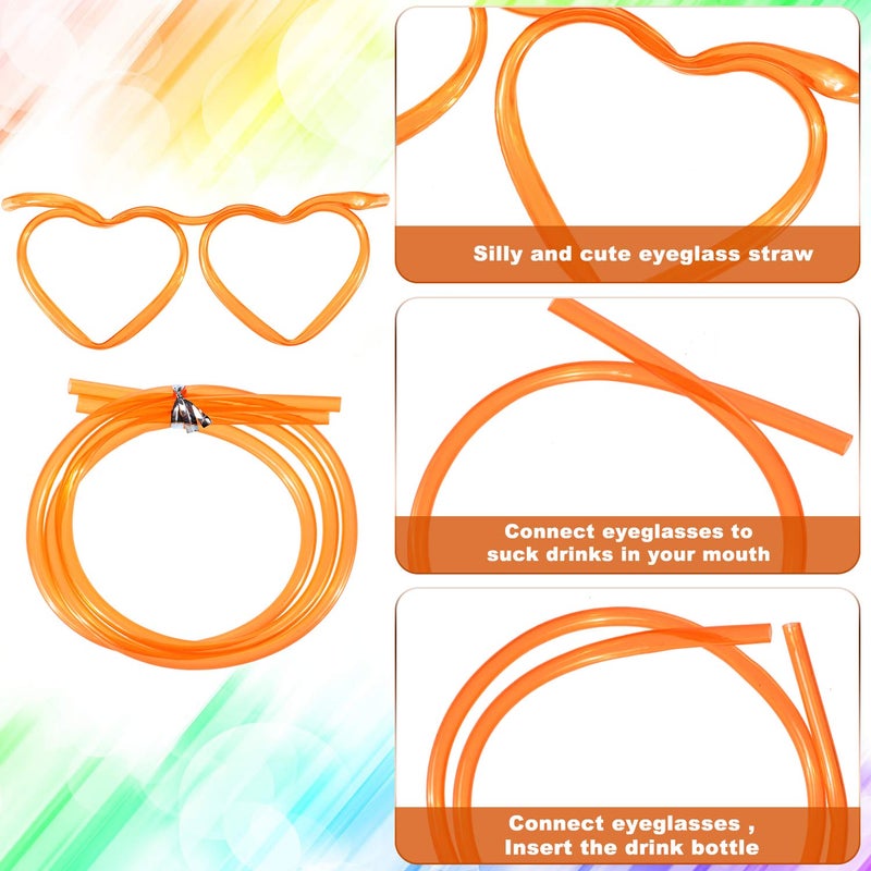 Skylety 8 Pcs Drinking Straw Eyeglasses Plastic Silly Straw Eyeglasses DIY Drinking Straw Glasses in Cute Heart Fun Loop Straws Crazy Eyeglasses for Adults Kids Annual Meeting Parties Birthday (4 Colors) - Image 3