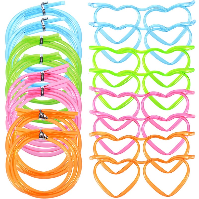 Skylety 8 Pcs Drinking Straw Eyeglasses Plastic Silly Straw Eyeglasses DIY Drinking Straw Glasses in Cute Heart Fun Loop Straws Crazy Eyeglasses for Adults Kids Annual Meeting Parties Birthday (4 Colors) - Image 1