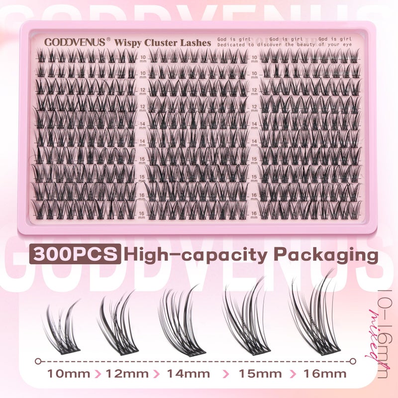 Goddvenus Eyelash Extensions Wispy Natural DIY C Curl Individual Lashes Clusters Black 10-16mm 300pcs - Image 5
