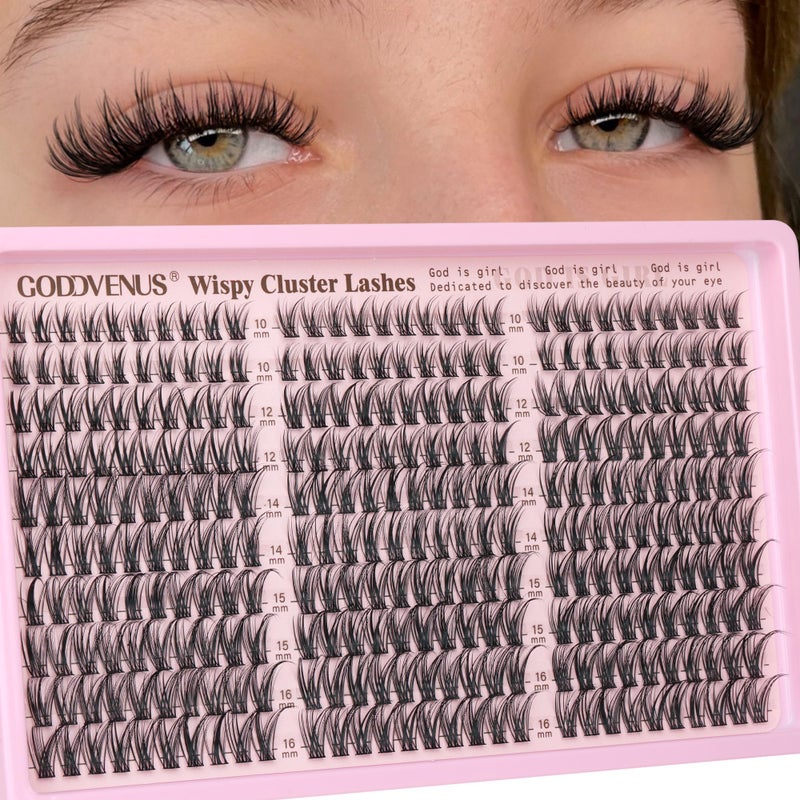 Goddvenus Eyelash Extensions Wispy Natural DIY C Curl Individual Lashes Clusters Black 10-16mm 300pcs - Image 1