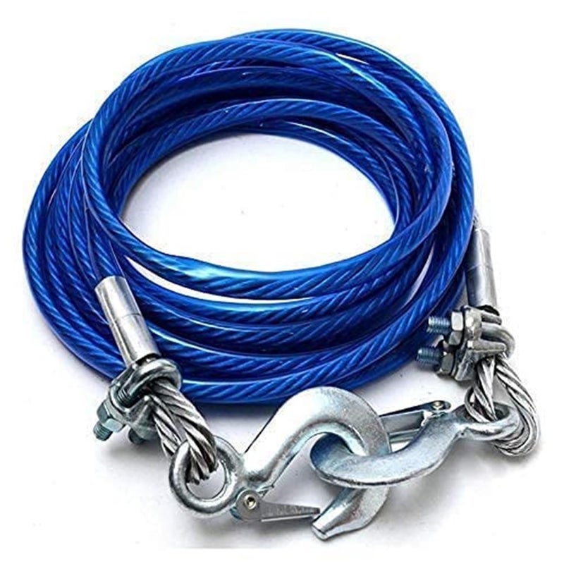 FOLX FOX004 Universal 4 Meter Stainless Steel Wire Car Towing Cable/Towing Rope for All Cars/Vehicals with Both Side Hooks, Tow Capacity (7 TON) - Image 1