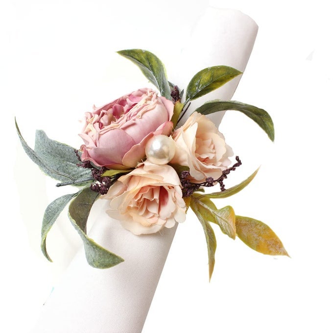 HANDICRAFT FLOWER NAPKIN RINGS SET OF 6 SPRING NAPKIN RINGS ROSE NAPKIN HOLDERS VINE DESIGN NAPKIN HOLDER RINGS TABLE DECORATIONS
