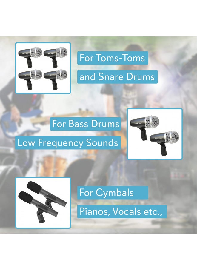 Pyle - PYLE-PRO Pyle 7-Piece Wired Dynamic Kit-Kick Bass, Tom/Snare & Cymbals Microphone Set-for Drums, Vocal, & Other Instrument-Complete with Thread Clip, Inserts, Mics Holder & Case-PDKM7,Black - Image 1