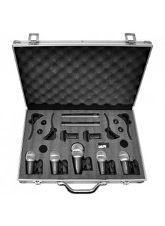 PYLE-PRO Pyle 7-Piece Wired Dynamic Kit-Kick Bass, Tom/Snare & Cymbals Microphone Set-for Drums, Vocal, & Other Instrument-Complete with Thread Clip, Inserts, Mics Holder & Case-PDKM7,Black