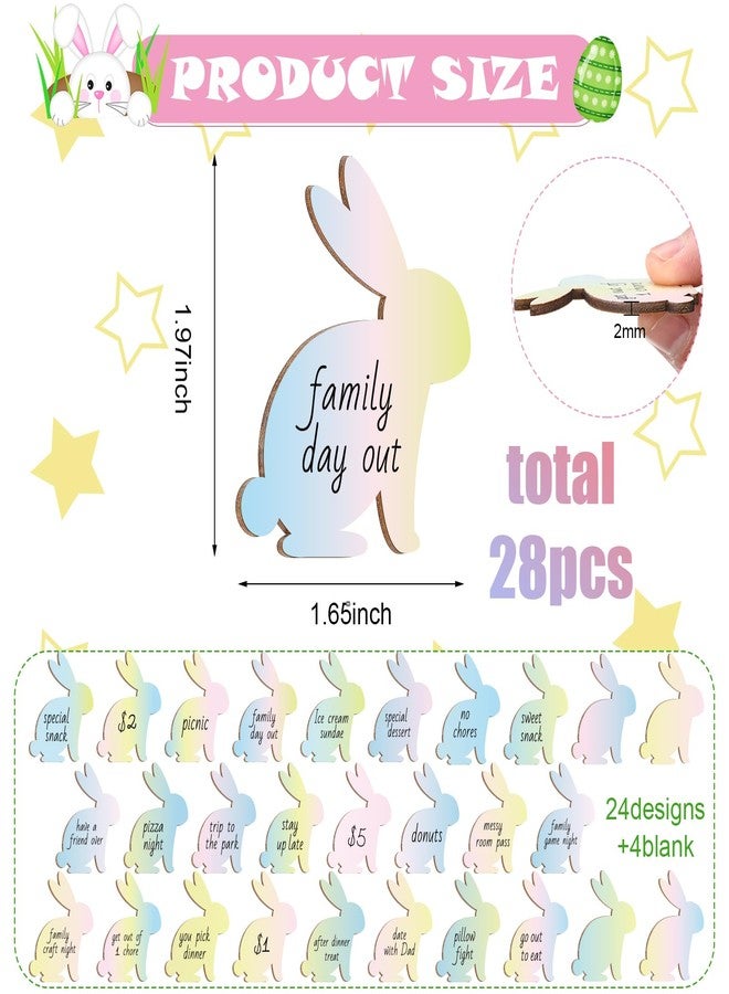 Burbell 28 Pcs Wooden Easter Bunny Tokens Bunny Shape Wood Easter Tags Unfinished Coins for Children Basket Fillers for Kids DIY Crafts Decoration - Image 2