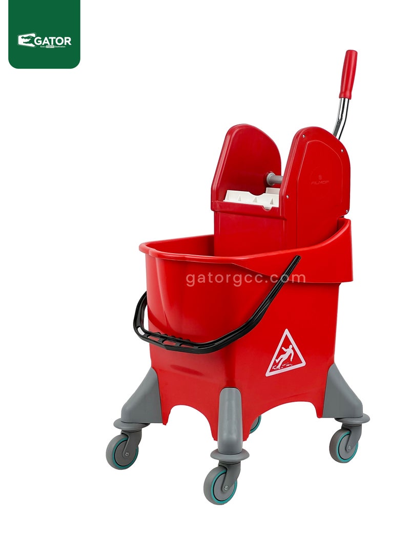 FILMOP Professional Single-Bucket Mop Trolley, Italian Manufactured, 360-Degree Rotating Swivel Wheels, 30 Liters, Red - Image 1