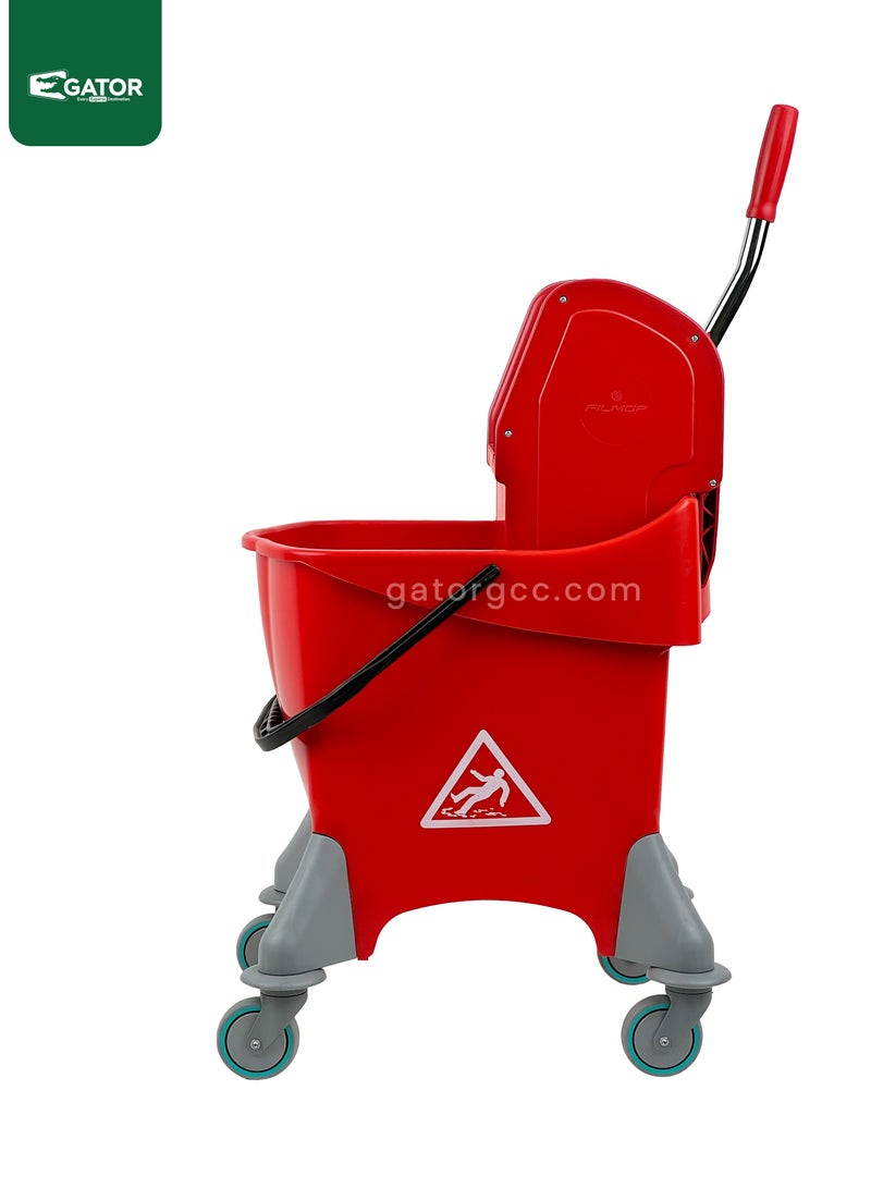 FILMOP Professional Single-Bucket Mop Trolley, Italian Manufactured, 360-Degree Rotating Swivel Wheels, 30 Liters, Red - Image 2