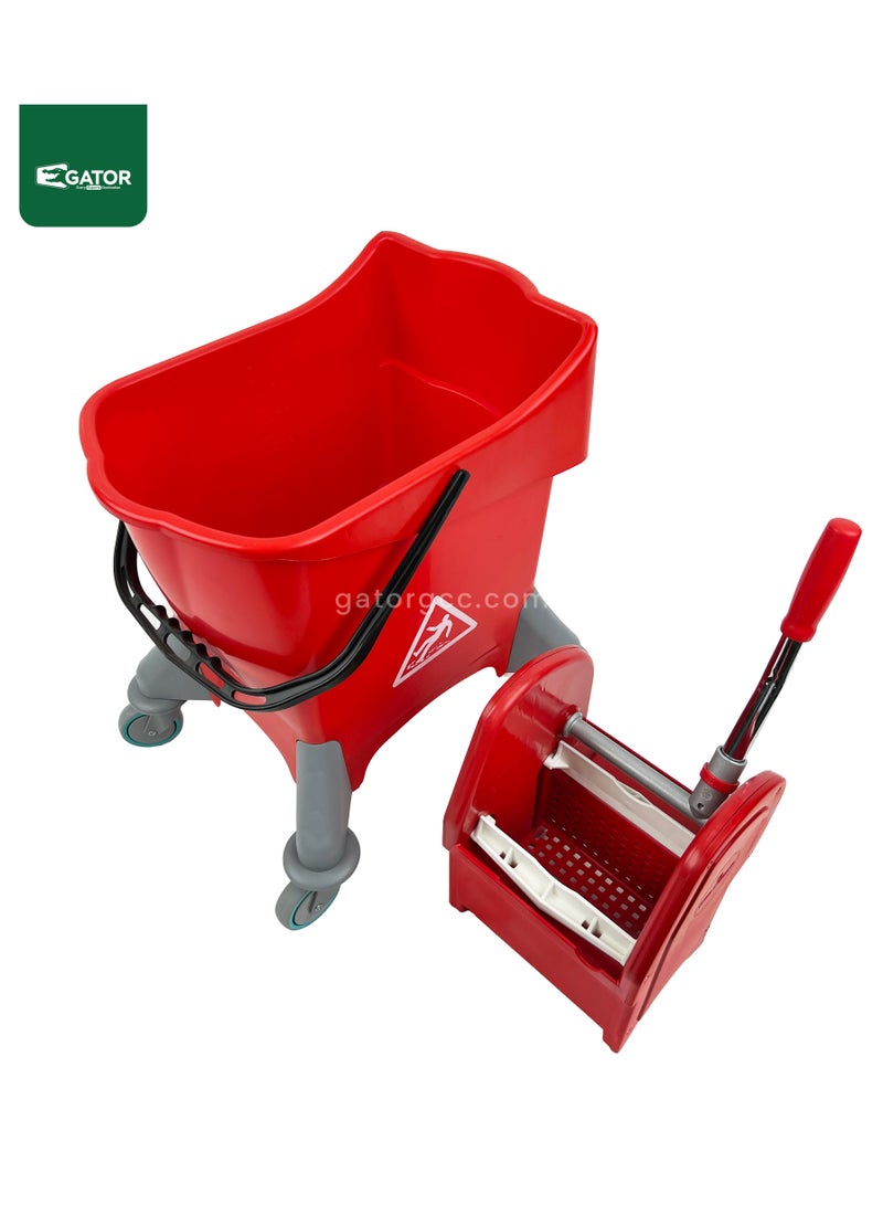 FILMOP Professional Single-Bucket Mop Trolley, Italian Manufactured, 360-Degree Rotating Swivel Wheels, 30 Liters, Red - Image 3