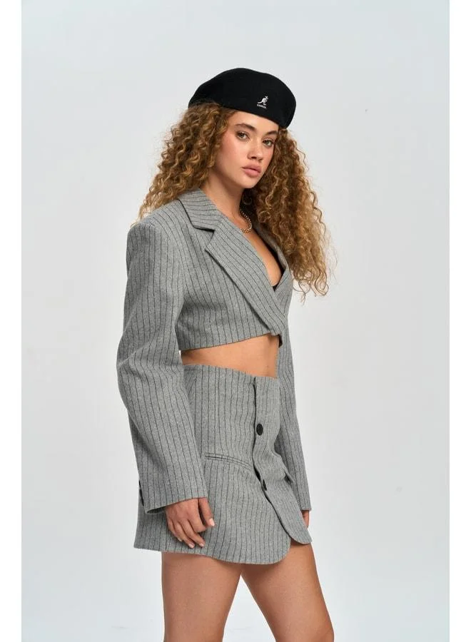 MAI STUDIOS CO.  Elegant Gray Jacket-Skirt Set. for Women | Best Price UAE