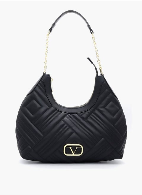 Quilted Shoulder Bag with Chain Handle and Zip Closure