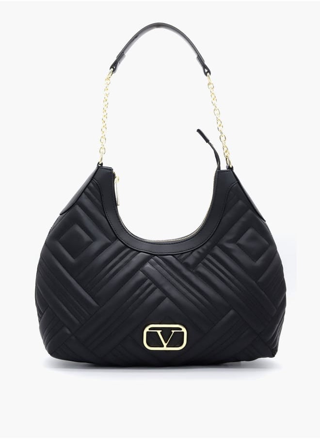 Quilted Shoulder Bag with Chain Handle and Zip Closure