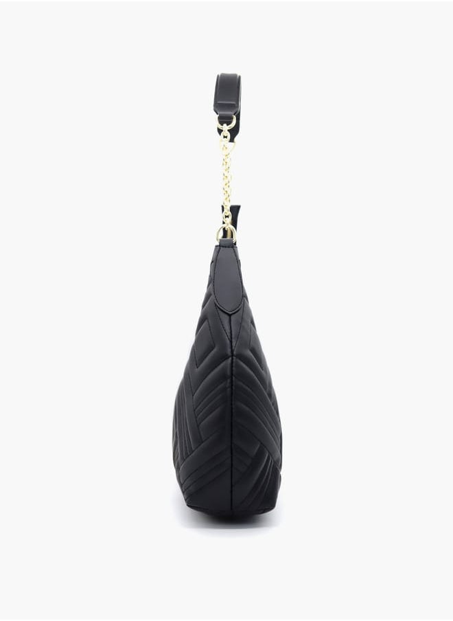 Quilted Shoulder Bag with Chain Handle and Zip Closure
