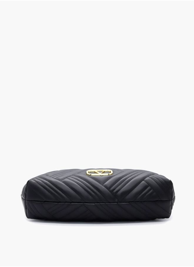 Quilted Shoulder Bag with Chain Handle and Zip Closure